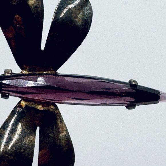 Vintage Jolle Sterling Dragonfly Brooch Pin Rhinestone Head / Purple Body - Picture 10 of 10